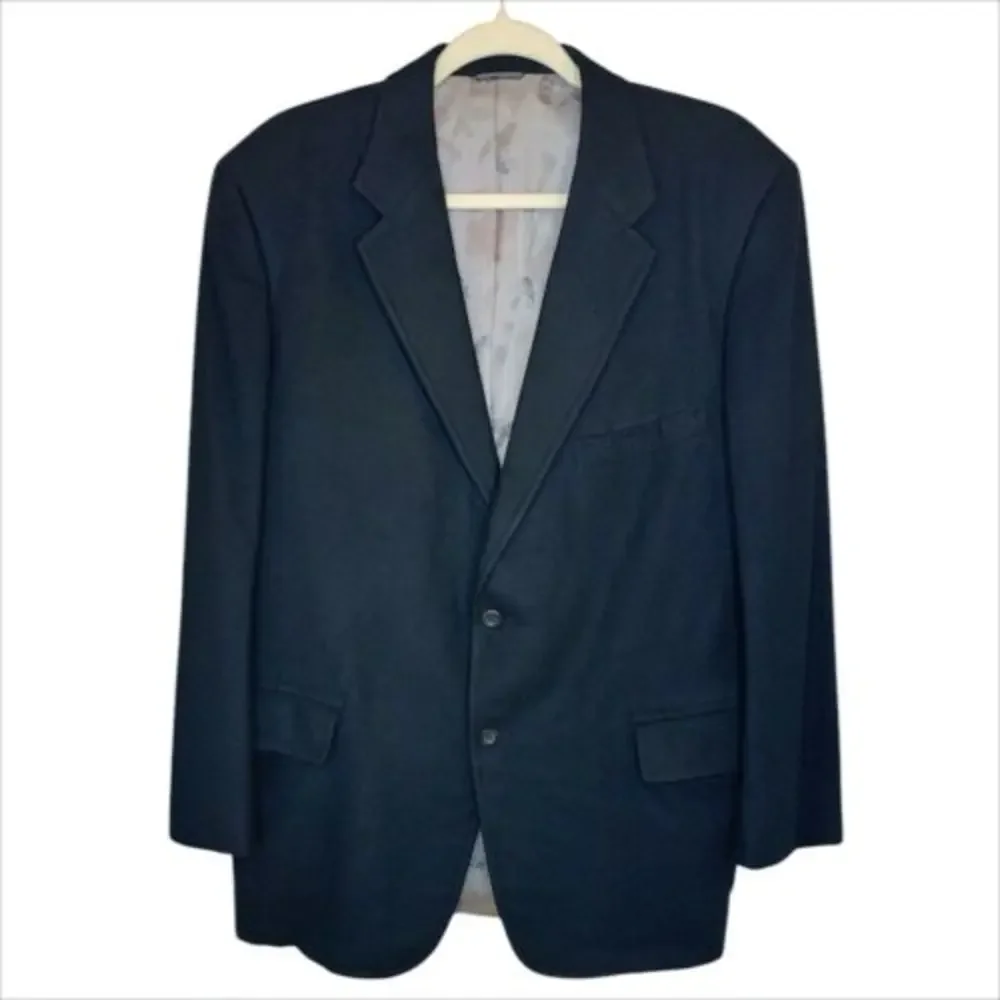 Vintage 100% Cashmere Blazer Black Sz 44L Sport Coat Suit Jacket Union‎ Made USA